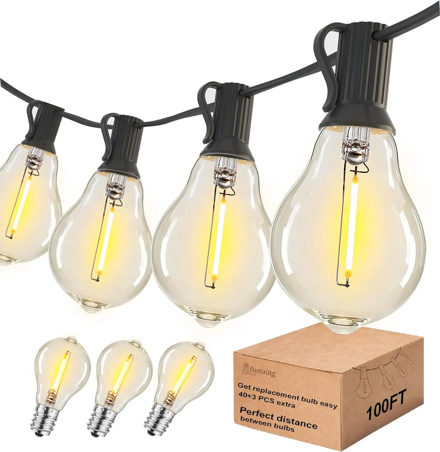 Outdoor String Lights 100FT Patio String Lights Waterproof with 43 Shatterproof Dimmable A39 LED Edison Bulbs Connectable Outdoor Lighting for Backyard Bistro and Balcony 2700K