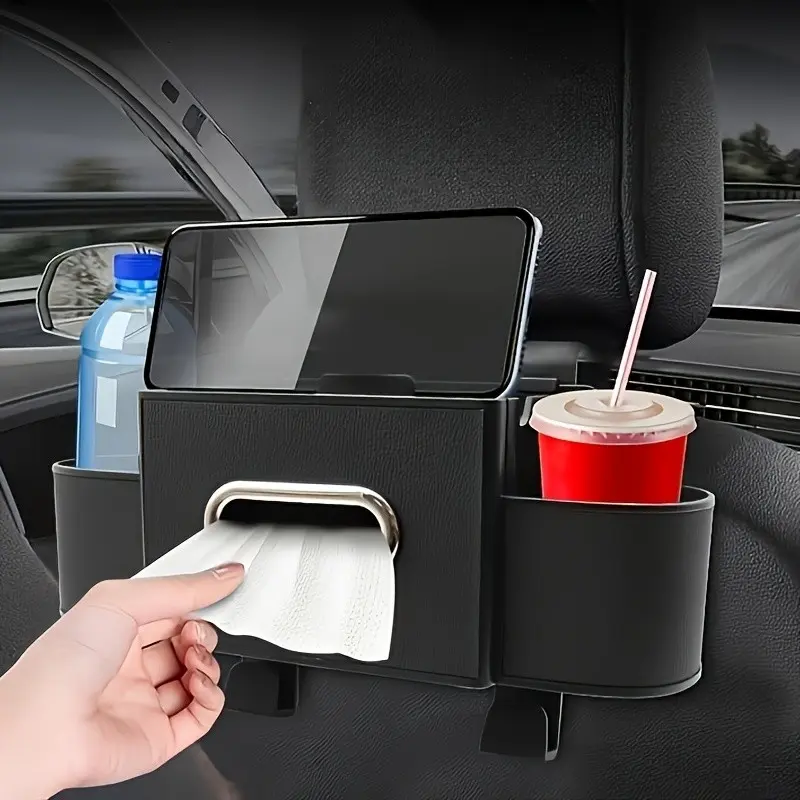 Car Rear Seat Hanging Storage Box, with Tissue Holder & 2 Cup Holders, Compact Interior Organizer, Simple Design, Essential Vehicle Accessory, Car Organization Accessories, Car Organizer Back Seat, Car Organizers and Storage