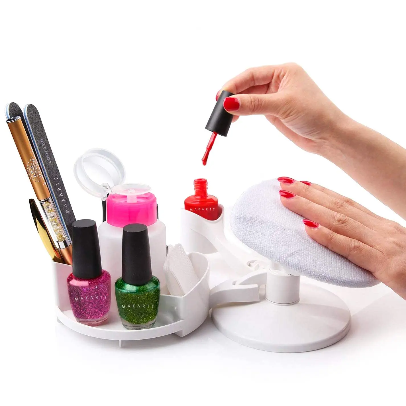 Makartt Nail Stand Hand Rest for Nails, Manicure Supplies, Nail Station Foot Rest for Pedicure with Multi Angle & Polish Trays, Nail Polish Stand Nail supplies for Salon Home DIY Gel Nail Art