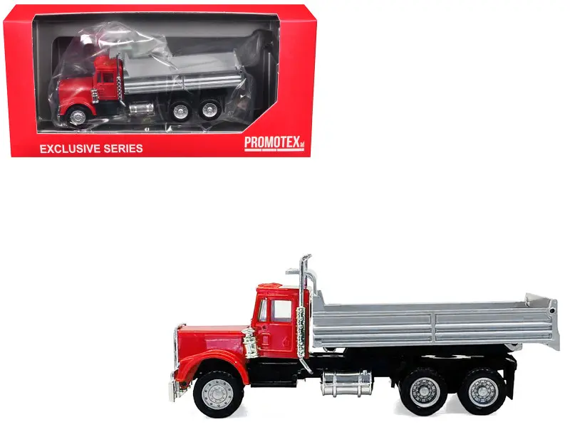 Peterbilt Dump Truck with Red Cab 1/87 (HO) Scale Plastic Model Car by Promotex
