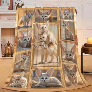 Fennec Fox Blanket for Girls Women Boys Men Adults Kids Soft Cozy Flannel Desert Fox Throw Blankets Gifts Warm Flannel Plush Lightweight Decor for Couch Bed Sofa