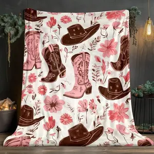 1 Piece Western Cowboy Boots and Hat Blanket - Soft Flannel Lightweight - Suitable for Sofa, Bed, Camping, Travel - Western Home Decor Gift Suitable for Country Living Multifunctional Themed birthday celebration