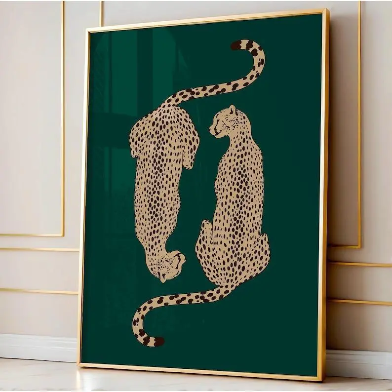 Cheetah Print, Emerald Green Leopard Print, Dopamine Decor, Retro Poster, Green Leopard Print, Jungle Poster, Funky Wall Art, Apartment Art