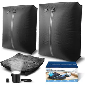 Travel Vacuum Bags with Pump, IP67 Reusable Vacuum Compression Bags for Travel, Backpack & Suitcases, Home, Vacuum Seal Packing Cubes for Clothing (2-Pack, 40L/28L - Pump)