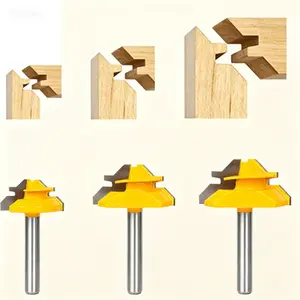 Lock Miter Router Bit Set 45 Degree, 3-Piece, Cutting Height Options 1/2", 5/8", 3/4", 1/4 Inch Shank, Easy Lock Miter Joint Creation, Reusable Precision Router Bits