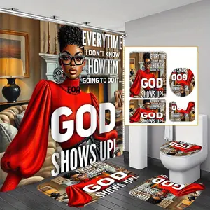 Inspirational Quote Shower Curtain Set, 1/3/4 Pieces, Includes 12 Plastic Hooks, Non-Slip Mat, Toilet Lid Pad, Home Bathroom Decor Gift