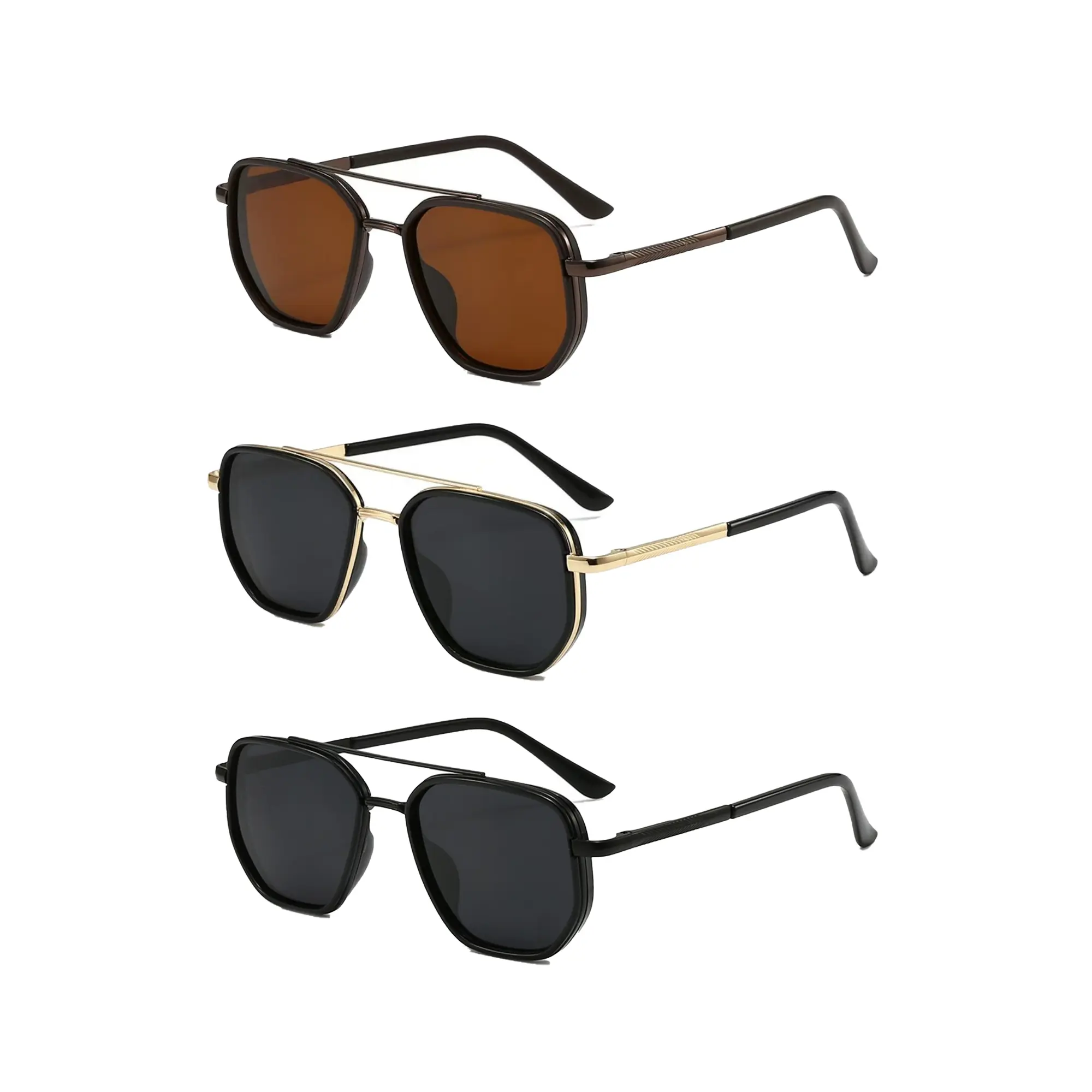 Women's Stylish Geometric Frame Double-Beam Metal Alloy Sunglasses, 2025 Back-to-School Fashion Eyewear with UV Protection Lenses, Fall-Summer Travel Accessory, Sunglasses For Women, Stylish Sunglasses,summer outifit,travel essentials
