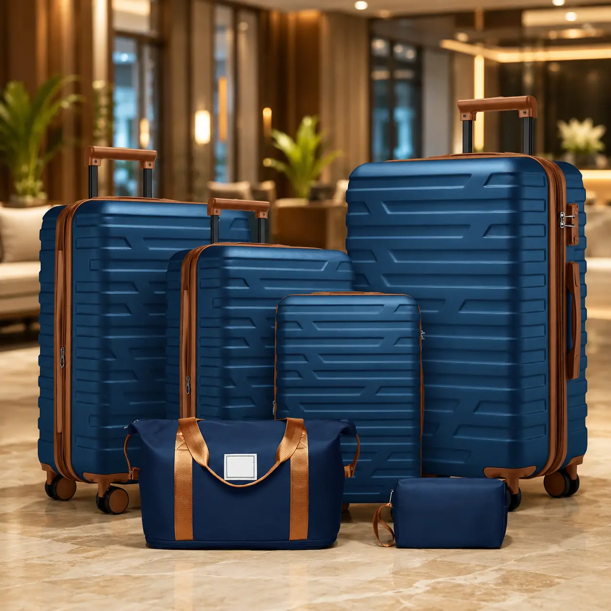 Fahuac Luggage Set, 5-Piece Ribbed Hardshell Spinner Suitcases, Scratch-Resistant High-Impact ABS, Expandable with Duffle & Toiletry Bag, Luggage Sets, Travel Toiletry Bag