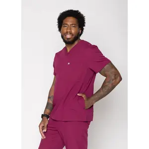 Venice Three-Pocket Mens Maroon Scrub Top