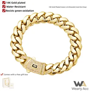 14K Gold Plated Cuban Bracelet. Stunning new gold-plated craft and classic white stone inlay design. Miami Cuban chain merges tradition and hip-hop fashion. The ultimate gift for him/her. 6mm-14mm, 7.5/8.5 inches in stock