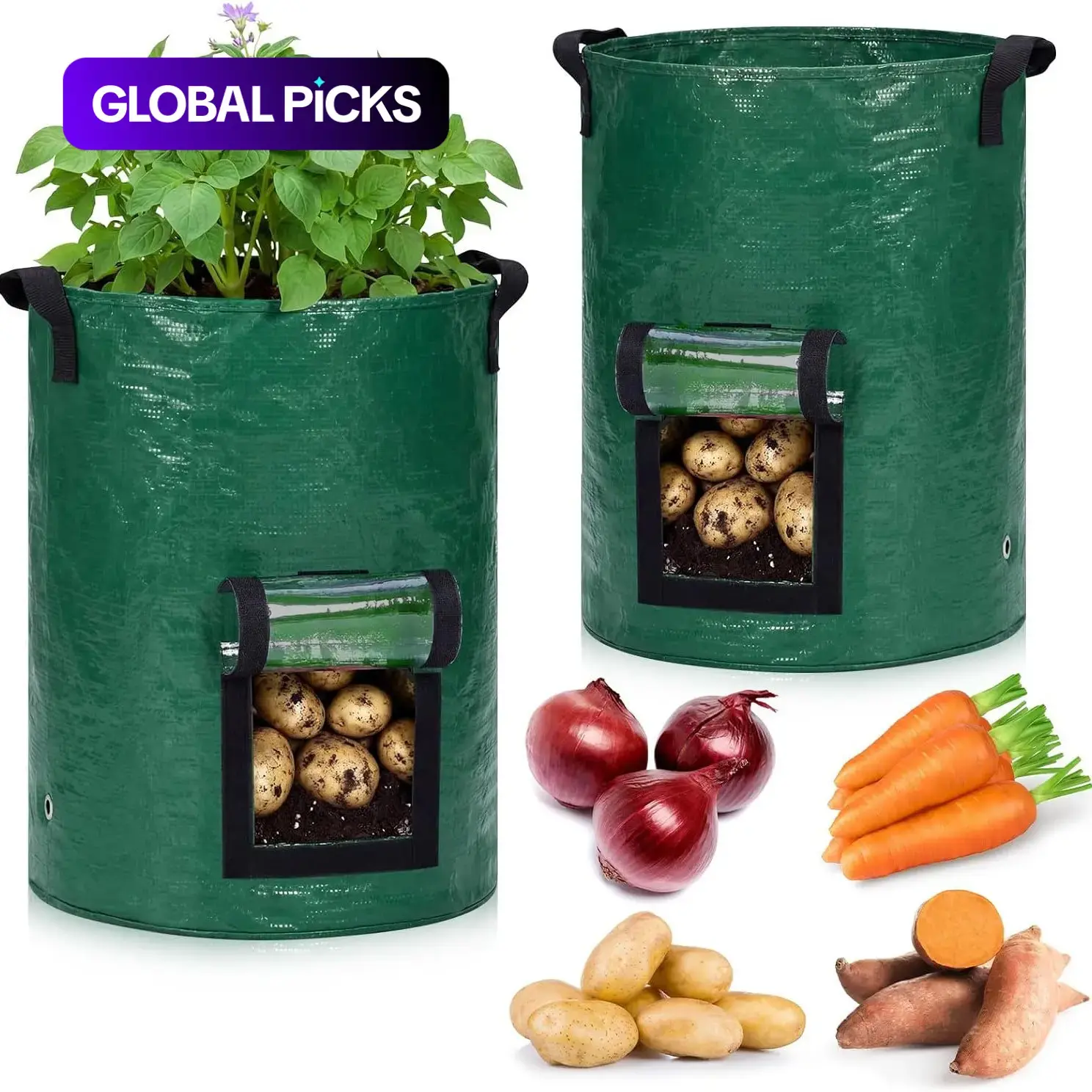 Potato Grow Bag, 7-Gallon Breathable Planter with Flap & Handle, Reusable Vegetable Garden Planting Bag, Outdoor Planters, Stackable Planters, Planters For Outdoor Plants, Gardening and Garden Accessories #GLOBAL PICKS