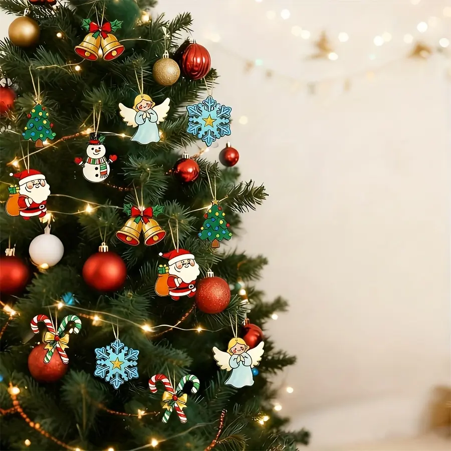 80-Piece Traditional Lightweight Wooden Christmas Decor Set - 8 Designs (Tree Baubles, Snowmen, Snowflakes, Angels + More) - Unpainted Cutouts for DIY Crafting, Hanging, Gifting (DIY Painting Supplies)