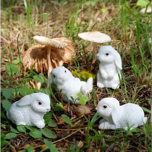 White Hare Dollhouse Ornament Easter Decoration Resin Bunny Statue Miniature Rabbit Figurine Micro Landscape Fairy Garden 1 Pcs