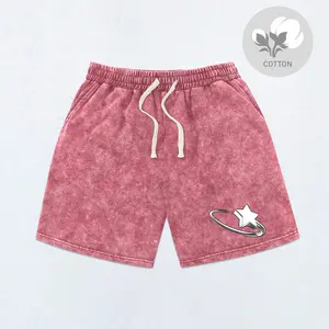 Men's fashionable pure cotton sports and leisure shorts, trendy street Y2K fried flower personalized design, American ring star printing, comfortable fabric, breathable and skin-friendly, surfing basketball, shorts suitable for all seasons, boutique for b