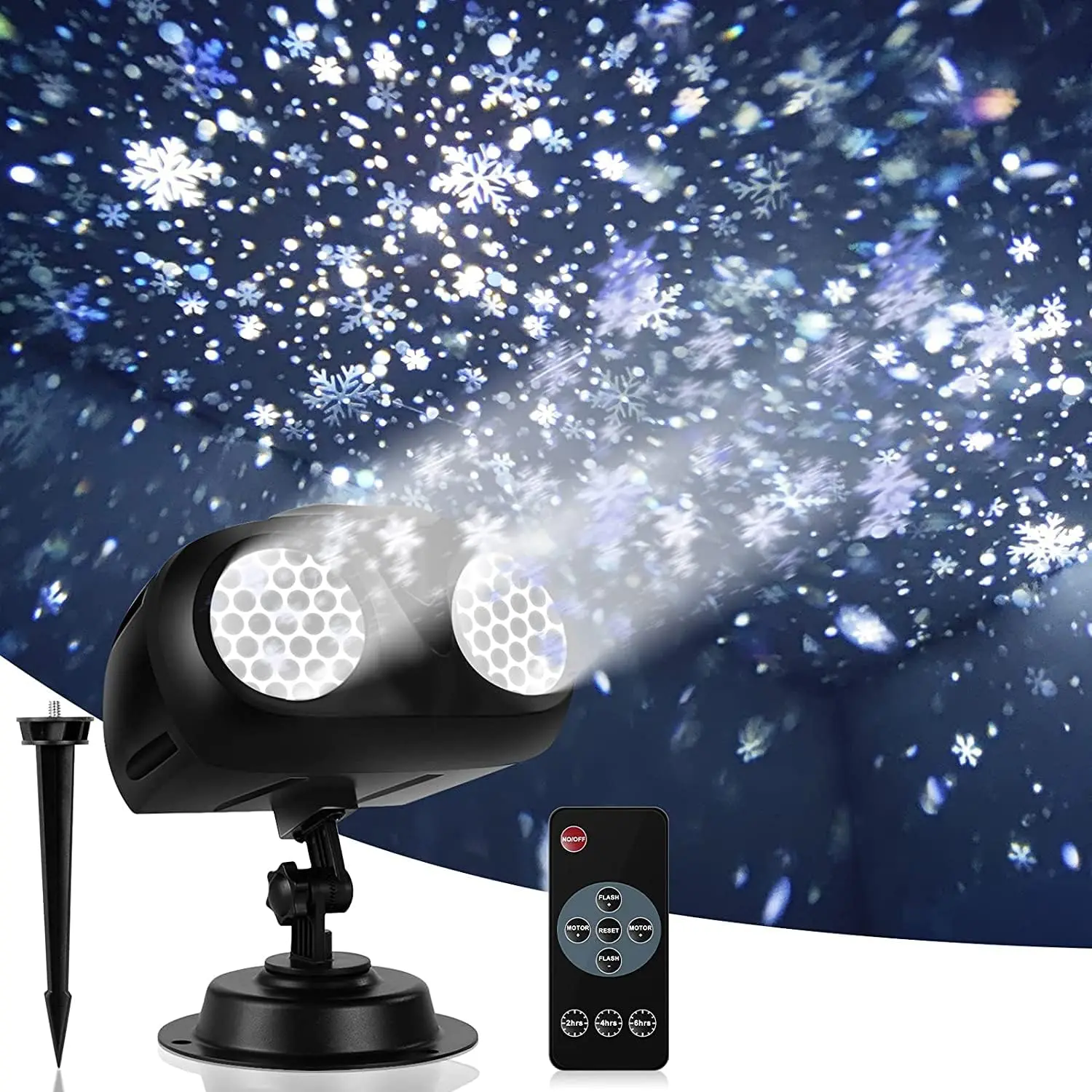 Christmas Snow Projector Lights Dynamic Rotating Snowflake Projection Light Outdoor IP65 LED Snow Spotlight for Halloween Xmas New Year Party Wedding Holiday Garden Black