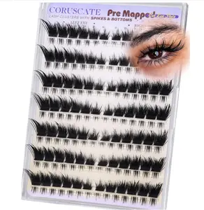 CORUSCATE Wispy Lash Clusters with Bottom Lashes Spikes Volume Cat Eye Lashes Fairy Eyelash Clusters DIY Pre-Mapped Eyelashes Spiky Full Glam Makeup Left Right Eye 10-18mm Cluster Eyelash Extensions