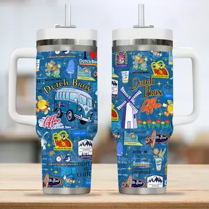 Dutch Bros Drinks Custom Tumbler 40oz with Handle, Coffee Energy Drink Aesthetic Cup, Rebel Iced Coffee Fan Gift, Trendy Cafe Style Mug, Personalized Name Travel Mug, Stainless Steel Tumbler