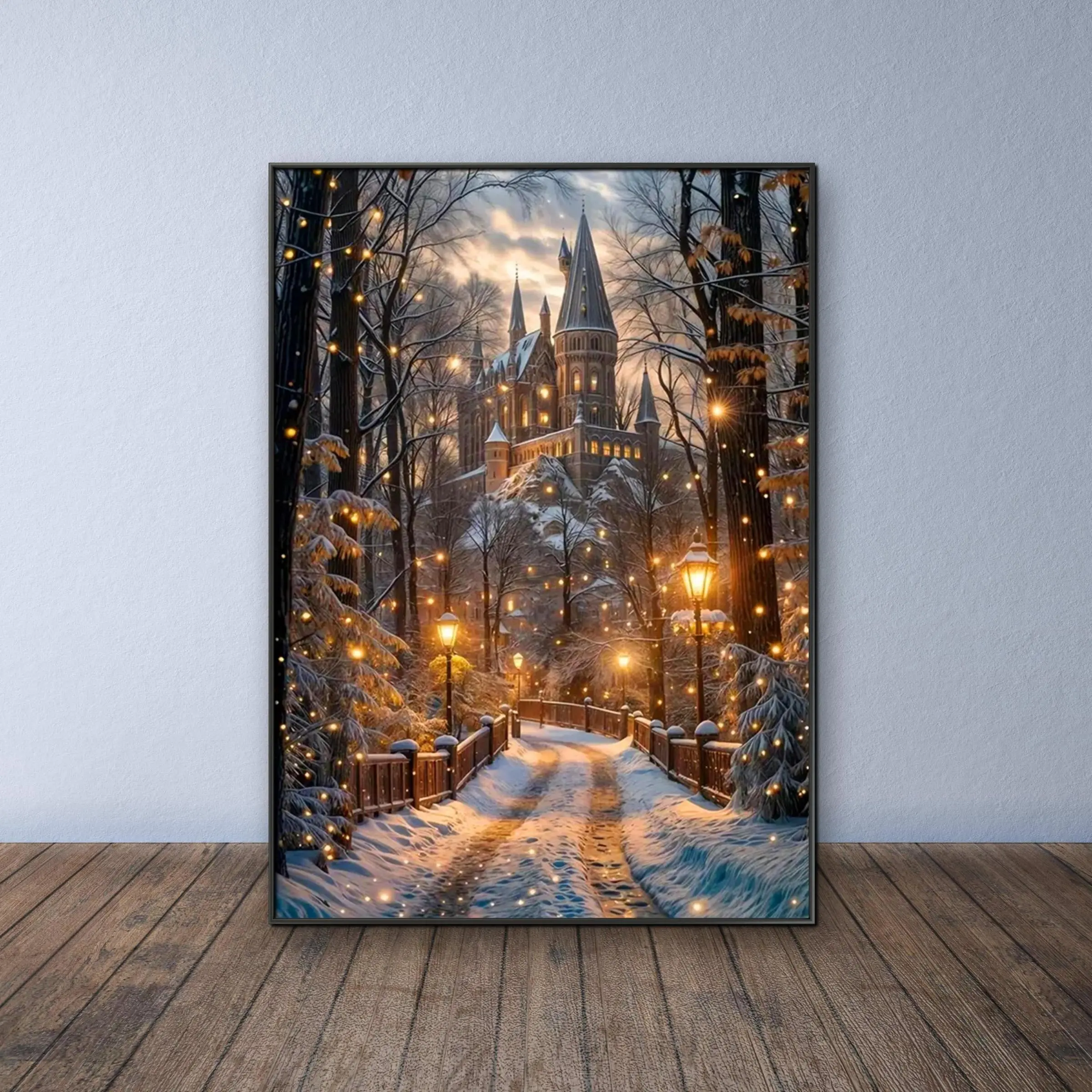 Snowy Path & Castle Pattern DIY Diamond Arts Colorful Painting Kit without Frame, 5D Diamond Arts Colorful Painting Kit, Wall Art Decor for Home