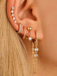 Elegant Ear Cuff Set, Micro Zirconia Studs, Fashionable Layered Single Earring Kit, High-Quality Jewelry Accessories