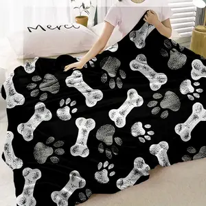 Dog Paw Print Blanket, Soft Comfortable Throw Blanket, Air-conditioned Room Blanket, Warm Nap Blanket for Home Office Travel Camping