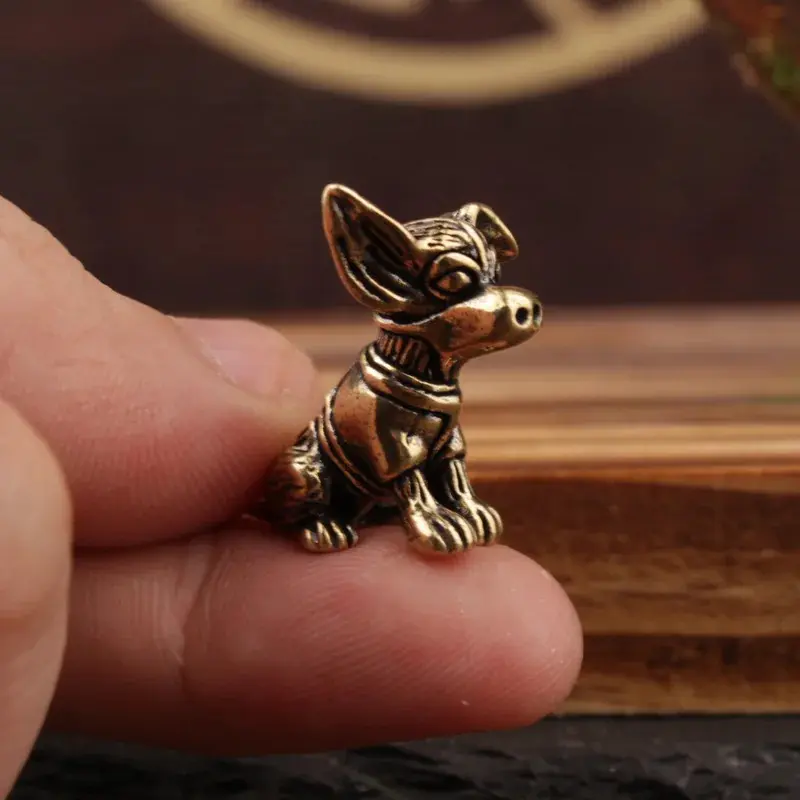 Copper sculpture, solid copper puppy, brass ornament, cute dog, zodiac dog, antique old brass tea pet, small ornament