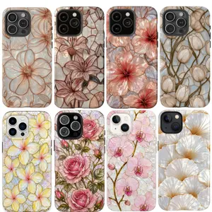 Faux Hibiscus Iridescent Stained Glass Phone Case (PRINT), Faux Floral Mosaic Coastal For iPhone 17 16 15 14 13 12 11 X 8, Artistic Rose Case, Celestial Lily Tulip, Elegant Floral Ivory Design Art Style Cover, Trendy, Scrapbook, Gift
