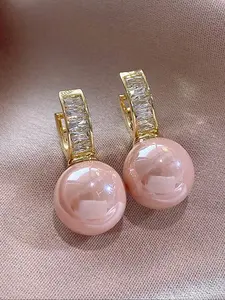 French Luxurious Faux Pearl Hoop Earrings, Geometric Design, Casual Style, Perfect Gift for Women, All Seasons, Dainty Fashion Jewelry