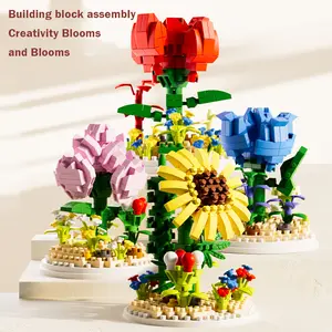 Flowers Building Blocks With Dust Cover; Mini Building Blocks; Building Blocks Toy; Kids Building Blocks; Gift For Adults & Kids; Family Game; Decoration; Creative Building Set; DIY Blocks; Floral Building Blocks; Kids Craft; Unique Gifts