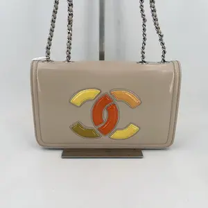 Pre-owned CHANEL leather Shoulder Bags Vinyl Lipstick Flap Dark Beige