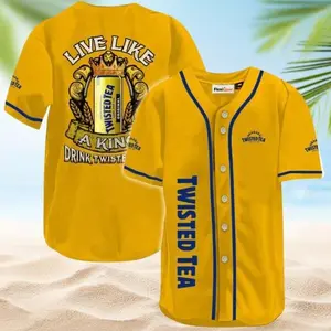 Twisted Tea Live Like A King Baseball Jersey Baseball Jersey Shirt, Classic Button Front Style, Trendy Streetwear