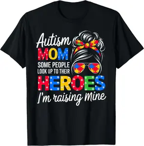 Autism Mom Shirts For Women Messy Bun Autism Awareness TShirt 45759 2505