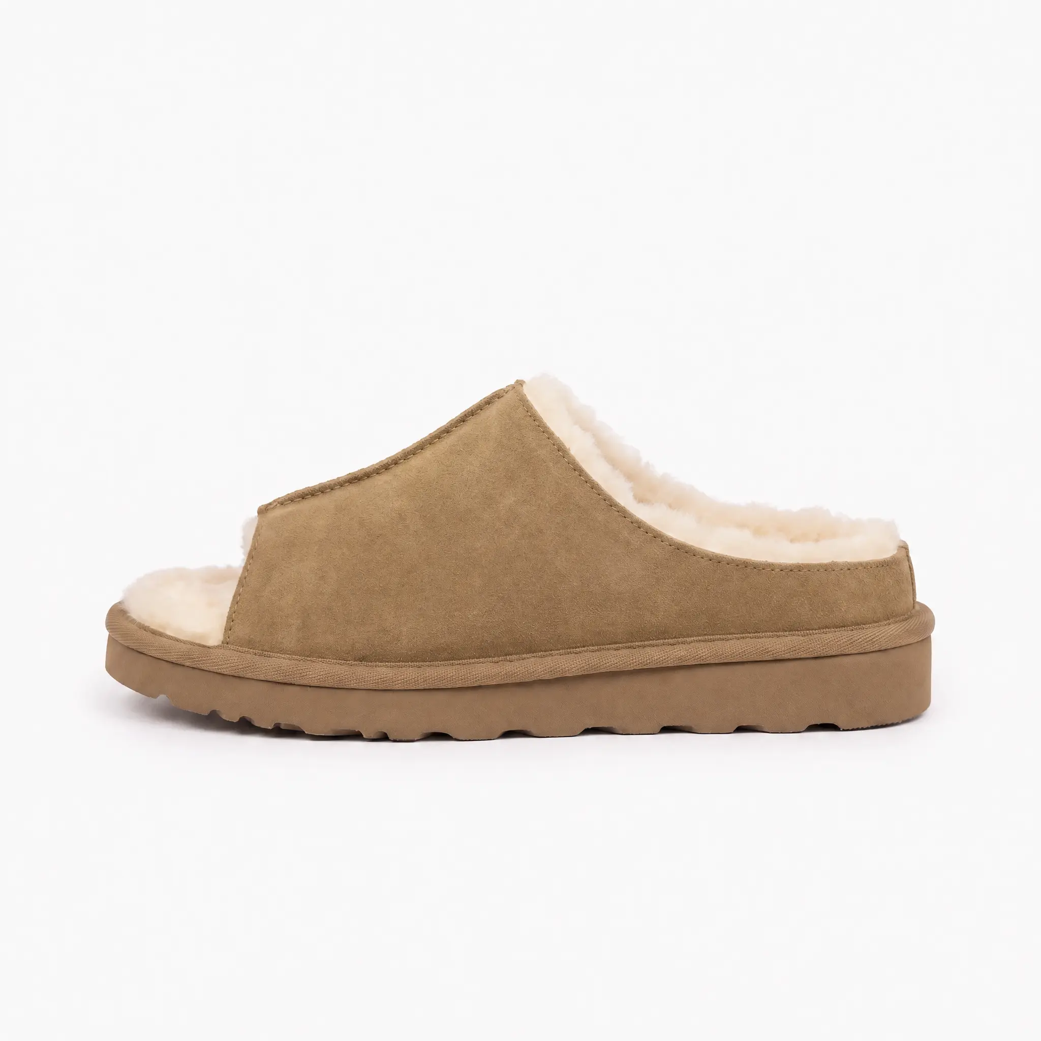 ReneChristine Women Open Toe Fuzzy Lined Slide Mules Casual Platform Slip On Slippers