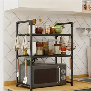 Storage Rack for Kitchen Microwave and Bread Maker | Space-Saving, Multifunctional with Hooks, Iron Structure, Countertop Installation, Super Convenient, Multi-Purpose Shelf