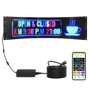 VEVOR Programmable LED Sign, P5 Full Color LED Scrolling Panel, DIY Custom Text Animation Pattern Display Board, Bluetooth APP Control Message Shop Sign for Store Business Car Advertising, 32.9"x8"