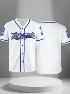 Los Angeles Baseball Jersey – Street-Style Button-Up Shirt | Hip-Hop Fashion, Breathable Mesh, Y2K Style, Unisex Loose Fit | Multiple Color Options | TikTok Trending T-Shirt, Sports Clothing, Stylish Jersey