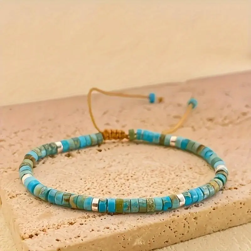 1pc Natural Turquoise Bead Woven Bracelet - Adjustable Minimalist Women��s Bracelet with Golden-Tone Clasp, Emotional Protection Jewelry Gift for Her, Wellness Bracelet | Minimalist Jewelry | Woven Design 1pc Natural Turquoise Bead Woven Bracelet - Adjustable Minimalist Women��s Bracelet with Golden-Tone Clasp, Emotional Protection Jewelry Gift for Her, Wellness Bracelet | Minimalist Jewelry | Woven Design