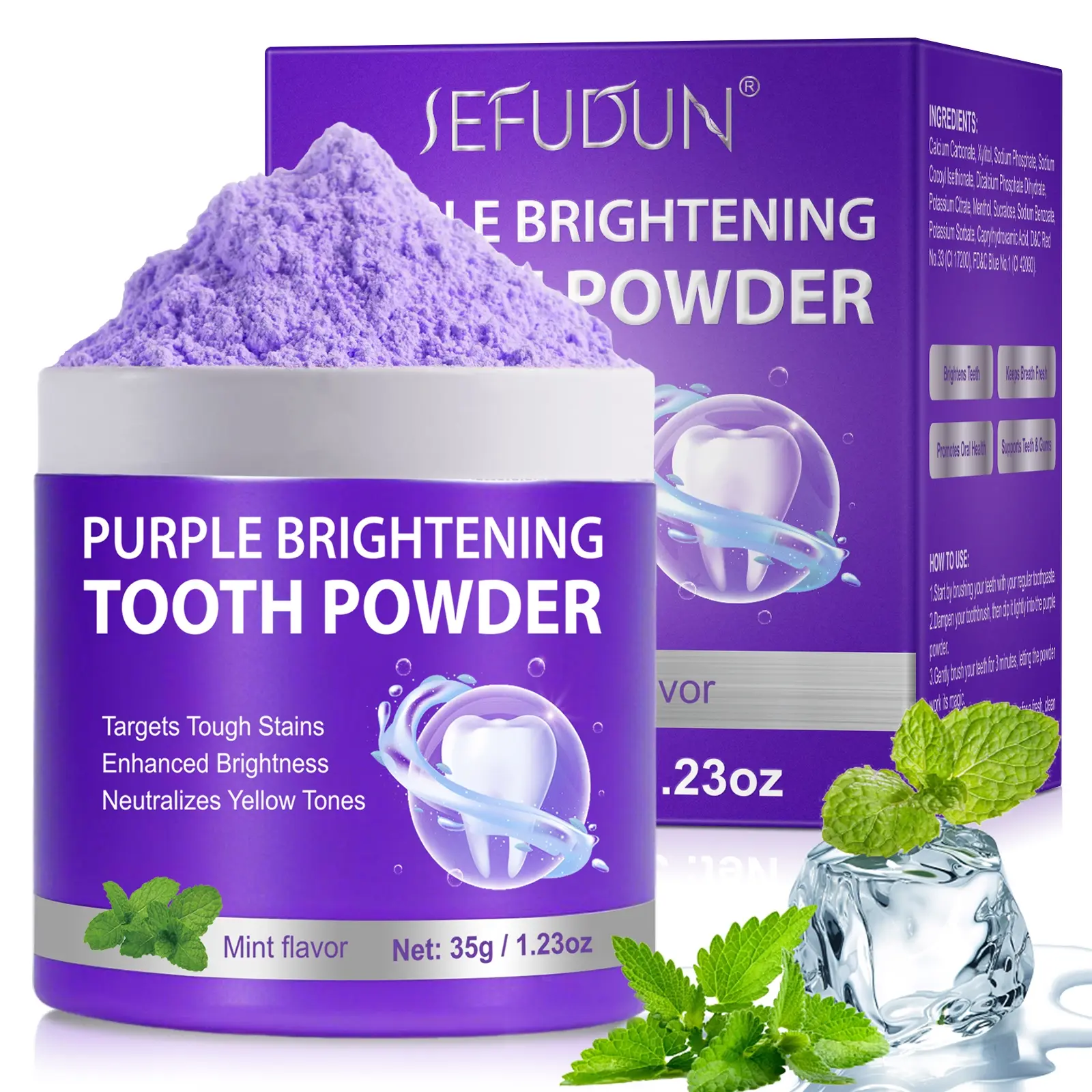 Sefudun Tooth Powder 35g, Teeth Brightening Powder, Teeth Whitening & Cleaning, Gentle Formula, Effective Stain Removal, Fresh Breath, Portable Packaging, Teeth Stain Cleaner