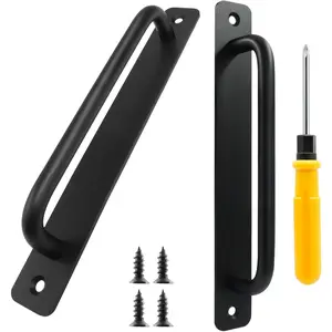 Black Barn Door Handle, 2 Pack Sliding Closet Door Handle, 5 Inch Hole Center Pocket Door Pull for Wardrobe Cabinet Garage Gate
