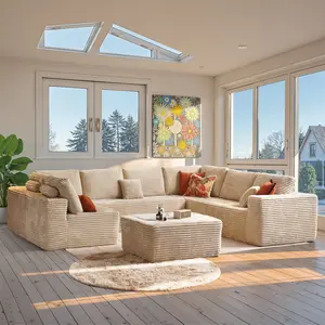 XIZZI 135" Cloud Sectional Couch for Living Room, Modular Floor Sofa with Plush Corduroy, Plush Corduroy Couches with Deep Seat Chaise Lounge, No Assembly Required