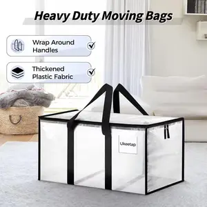Large clear thick plastic storage box with hinged lid, heavy-duty durable high-capacity organizer for home, moving, attic