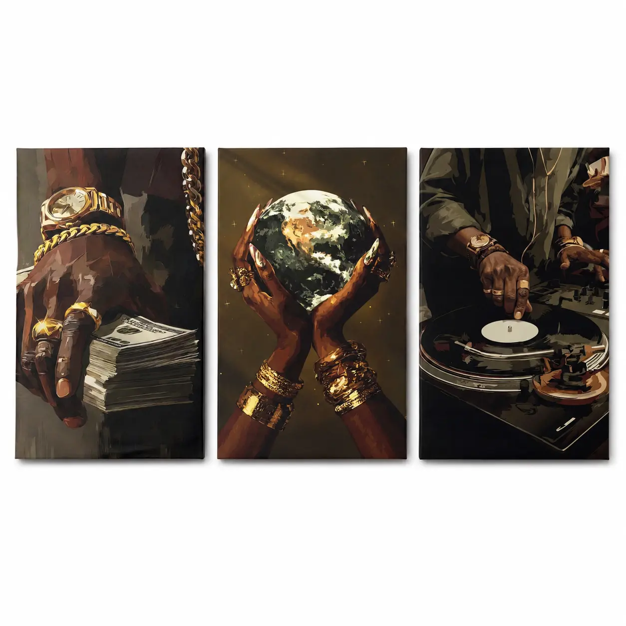 Hip Hop Canvas Wall Art Set, Money & DJ Luxury Posters, Hypebeast Room Decor, Gaming Room Wall Art, Music Studio Decor, Modern Man Cave Artwork, Rap Culture Canvas Prints, Masculine Apartment Decoration