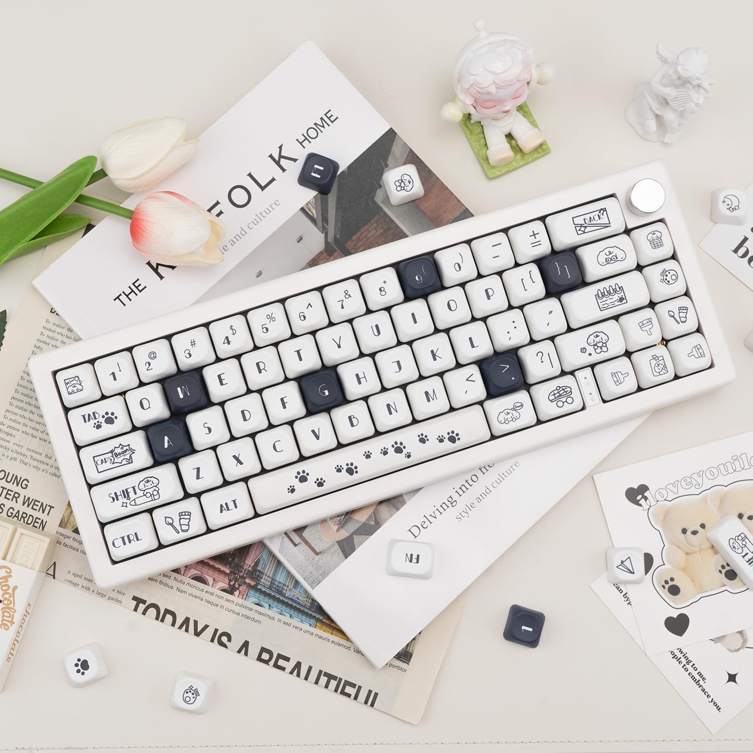 Cute Puppy Paws Theme Keycaps 120 Keys | Black White PBT Dye-Sub, MOA Profile, ANSI Layout Compatible with MX Cherry Mechanical Keyboards Cute Puppy Paws Theme Keycaps 120 Keys | Black White PBT Dye-Sub, MOA Profile, ANSI Layout Compatible with MX Cherry Mechanical Keyboards