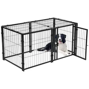 Heavy Duty Metal Dog Crate Feeding Bowls & Adjustable Feeder, Easy Assembly  42-48 Inch Indoor Kennel with Roof, Secure Locking Doors, Removable Tray, 360° Wheels, Stackable,