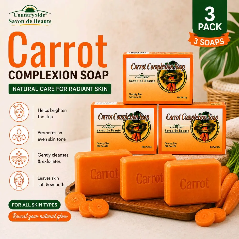 3-Pack Carrot Complexion Soap, Moisturizing Brightening Bath & Shower Cleanser, Beauty & Personal Care Body Soap, Moisturize