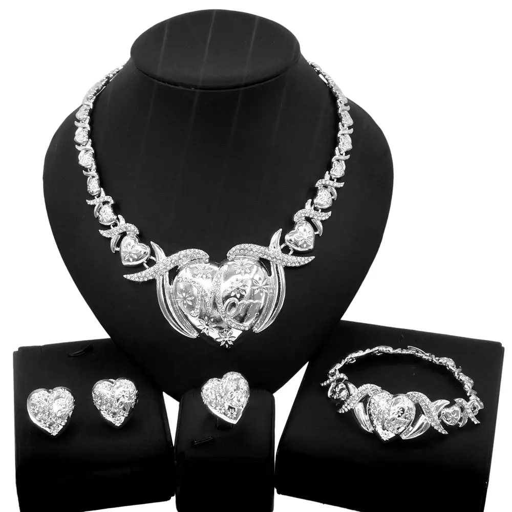 Elegant Gold-Plated Jewelry Set, Hugs & Kisses XO Heart Design, 3-Piece Matching Set for Mom with Necklace, Bracelet and Ring, Elegant Jewelry Set