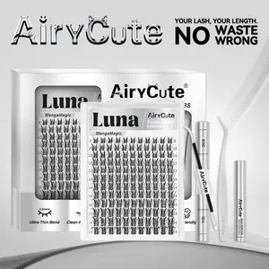 Luna | AiryCute MangaMagic Collection Upgrade U Lashes with Ultra-Dense, Waterproof, Long-Lasting Lashes | Aphrodite | Fashion Wet Look | Beginner Friendly DIY Lashes For a Flawless, Voluminous Look | Trendy & Must-Have Clusters