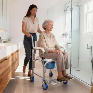 4-in-1 Foldable Rolling Shower Chair with Handles and Lockable Wheels