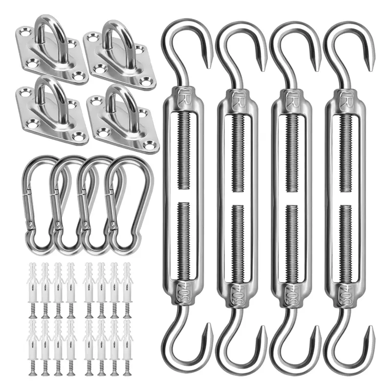 Sun Shade Sail Hardware Kit 5 Inch for Rectangle & Triangle Shade Sail Install, Stainless Steel Shade Sail Fixing Accessories for Outdoor Patio Canopy Garden, Heavy Duty Awning Attachment Set (44 Pcs)