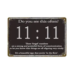 11:11 Angel Number Vintage Metal Sign| Spiritual "In The Flow" Wall Decor for Manifestation & Mindful Spaces