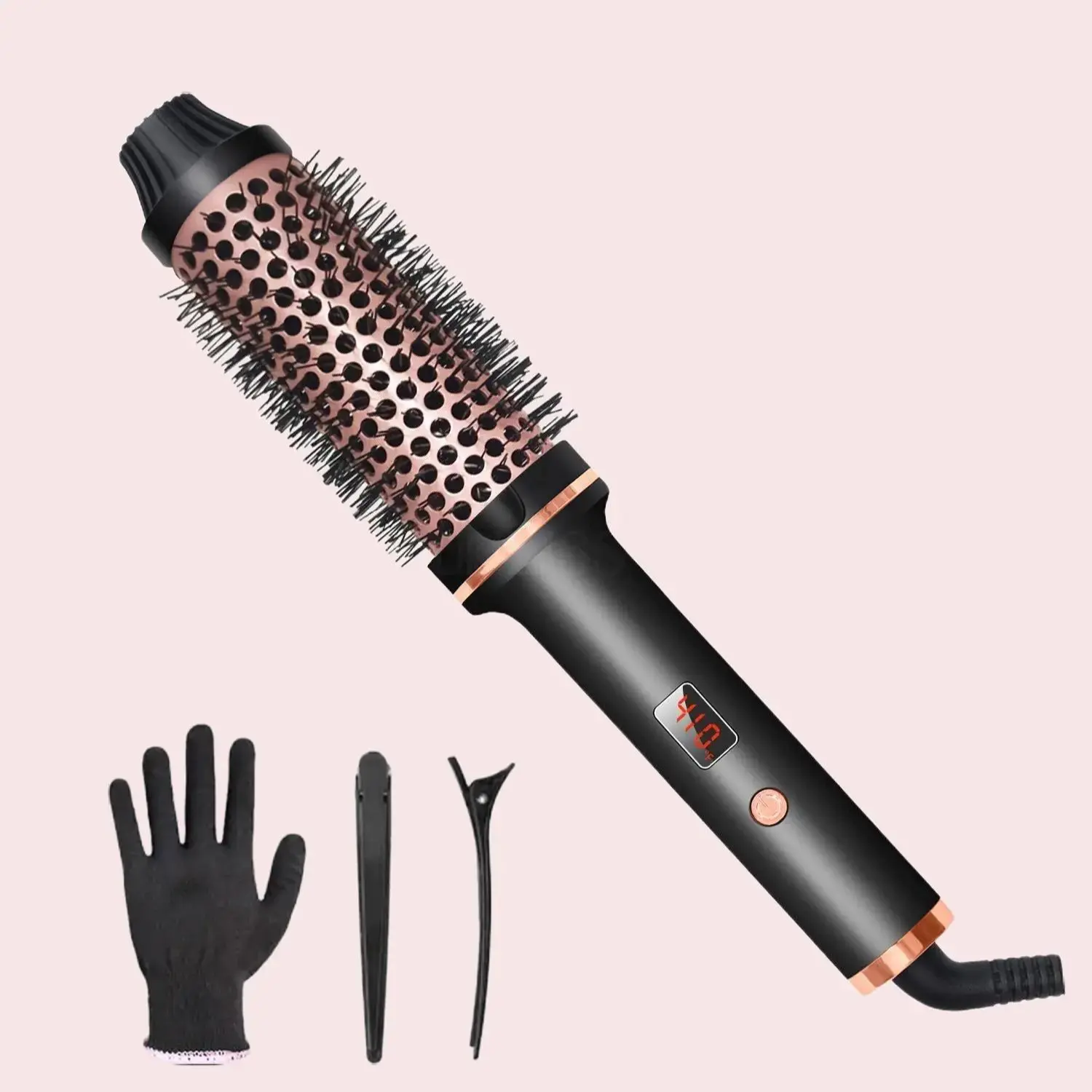 Thermal Brush, 1.5 Inch Curling Iron Brush, Volumizing Brush, Heated Round Brush,Ceramic Tourmaline Ionic Curling Comb, Dual Voltage Travel Curling Iron with Brush, LCD Display, 30S Fast Heating